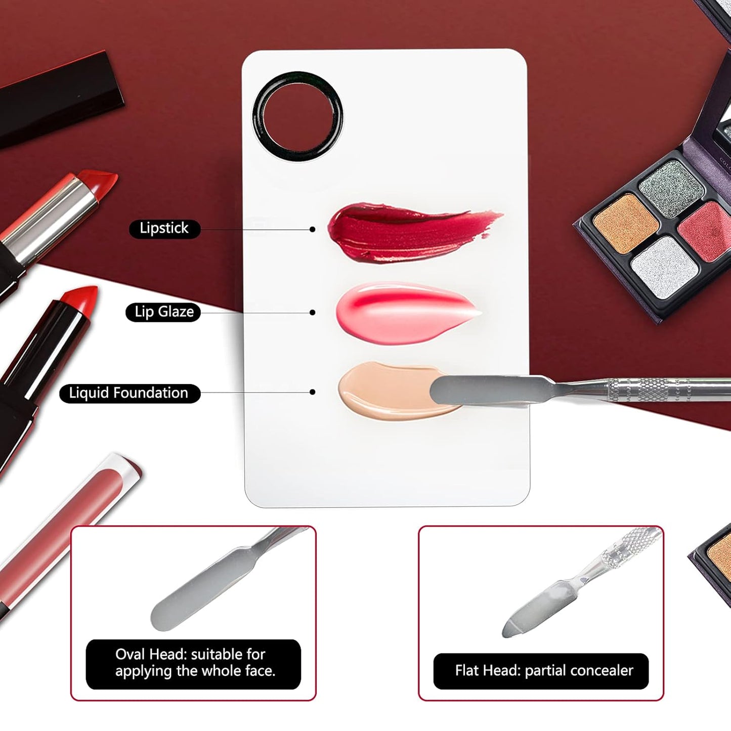 Upgrade Mixing Makeup Palette, Heart Stainless Steel Cosmetic Palette with Spatula Tool, Nail-art Mixing Palette for Cosmetic Pigment Blending