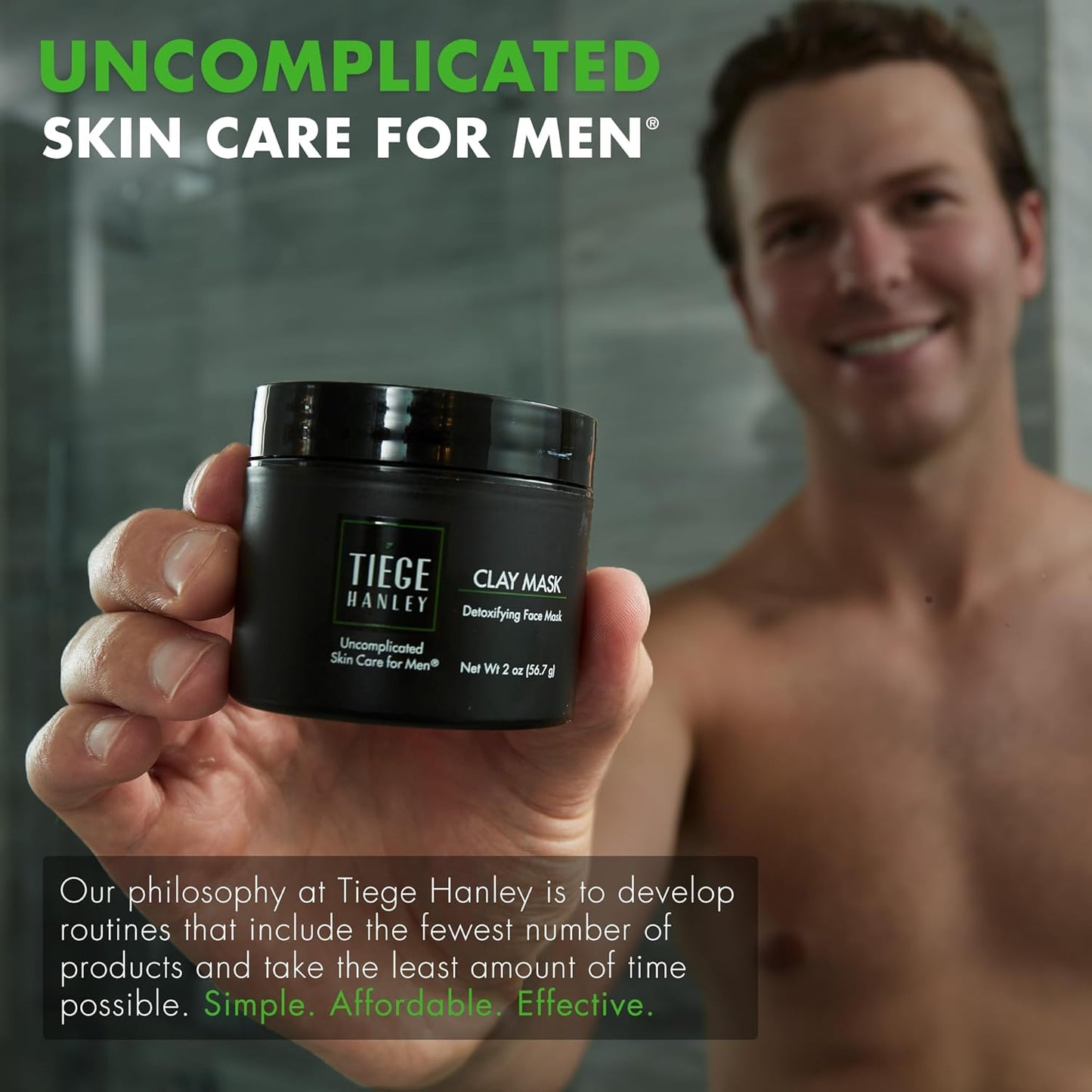 Tiege Hanley Mens Detoxifying Facial Clay Mask, 2 Oz (2-Pack) - Deep Pore Cleansing Charcoal Face Mask with Natural Kaolin Clay Absorbs Excess Oil & Reduces Appearance Pores - Skin Care for Men