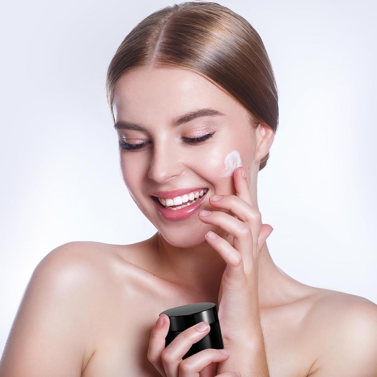 Domensi 48 Pcs 2 oz Glass Jars with Lids Travel Size Round Leakproof Empty Cosmetic Jars with Inner Liners Lid for Storing Makeup Lotions Face Cream Ointments Candle DIY Making (Black)