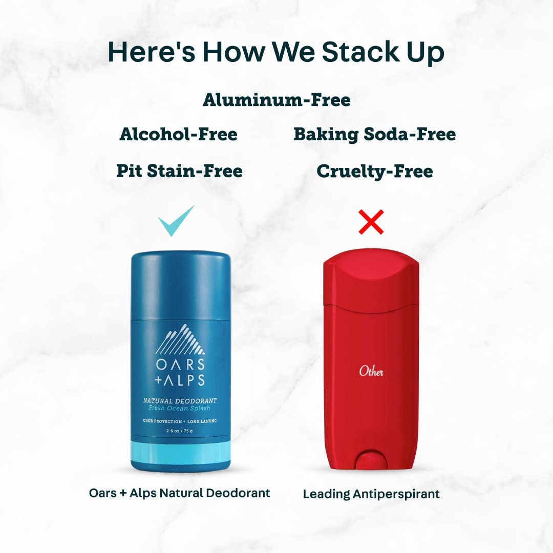 Oars + Alps Aluminum Free Deodorant for Men and Women, Dermatologist Tested and Made with Clean Ingredients, Vegan, Fresh Ocean Splash, 2 Pack, 2.6 Oz Each