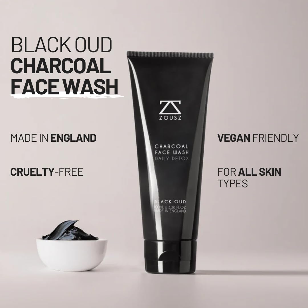 Black Oud Charcoal Face Wash for Men – Daily Detox Activated Charcoal Face Cleanser – Premium Mens Skincare – Refreshing Face Wash Gift for Men, 100ml