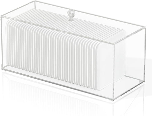 Acrylic Clean Pad Storage Box for Clean Skin Club - Cotton Holder, Square Organizer (Pads Not Included) - Horizontal With Lid