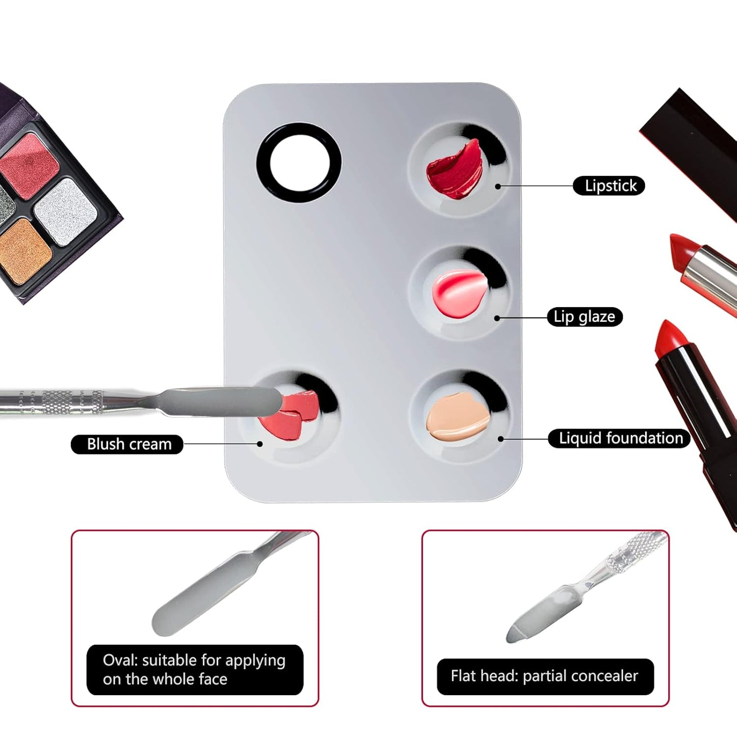 Upgrade Mixing Makeup Palette, Stainless Steel Cosmetic Palette with Spatula Tool, Nail-Art Cosmetic Palette for Mixing Cosmetic and Pigment
