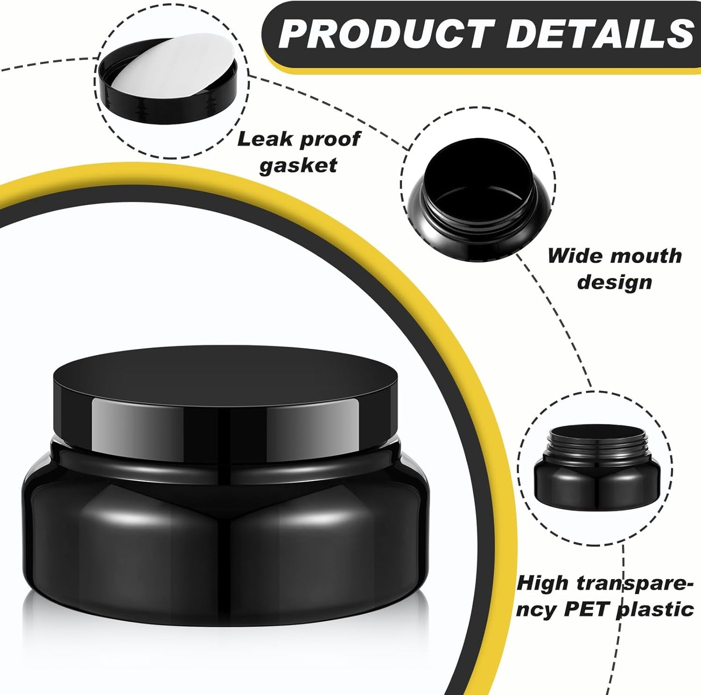 Tessco 24 Pack Plastic Jars with Lids Labels Empty Clear Plastic Jars Round Refillable Cosmetic Containers Body Butter Containers Bulk Sugar Scrub Bottle for Make Up(5 oz,Black)