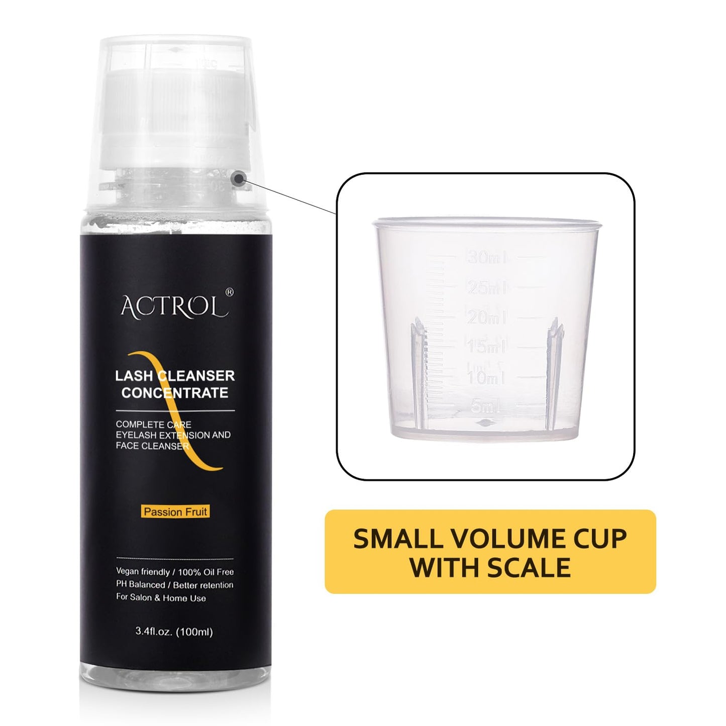 Eyelash Cleanser Concentrate 100ml Passion Fruit Professional Lash Shampoo Foaming Cleanser Lash Wash Concentrate for Extensions Lashes with Salon Home Care-Makes 40 Bottles Passion Fruit