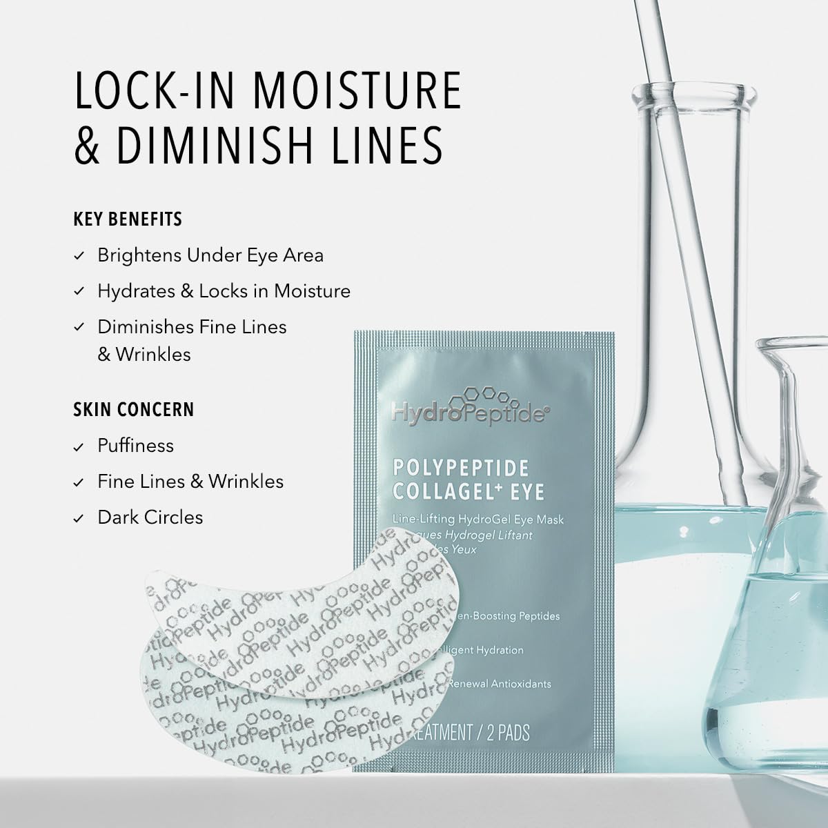 HydroPeptide PolyPeptide Collagel Eye Masks, Line-Lifting Hydrogel Under Eye Patch, Firmer Appearance & Hydration & Dark Circles, 8 Treatments