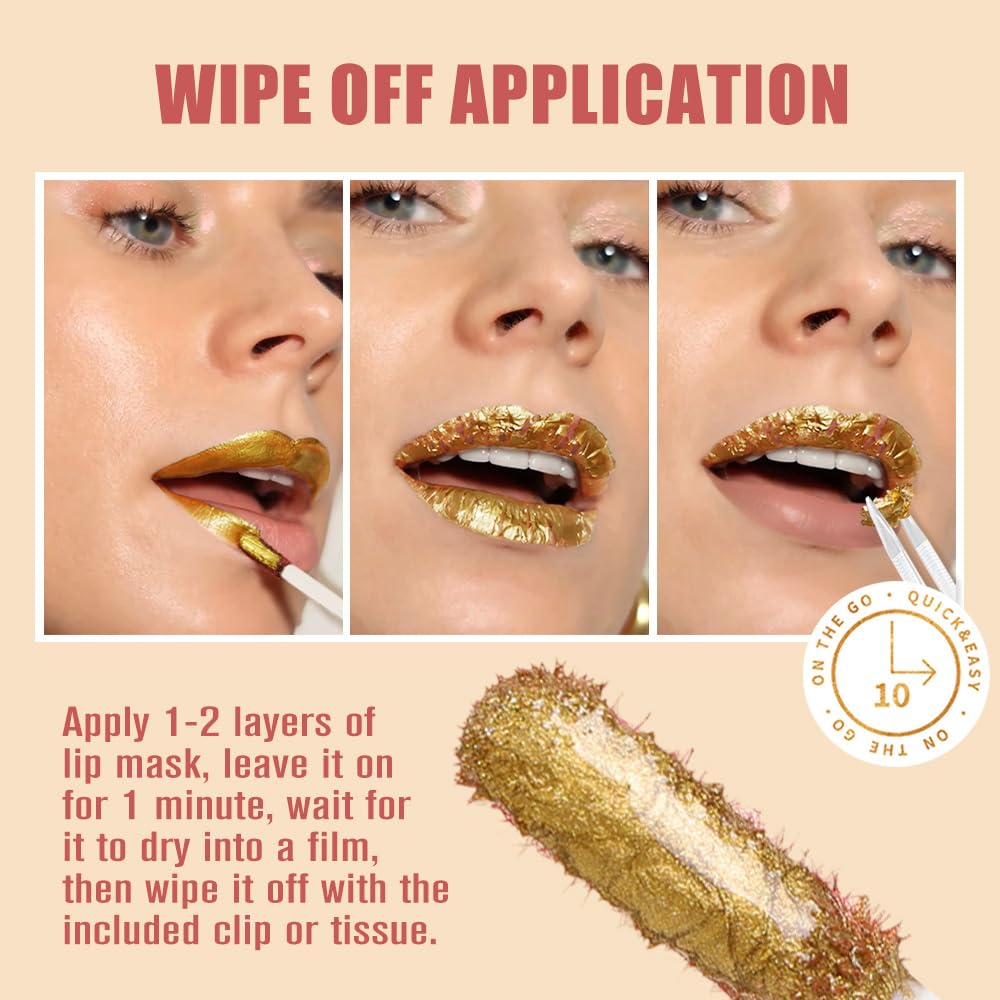 2025 New 24K Gold Liquid Lip Gloss Peel Off Lip Stain Tattoo with Tweezer, Light Brown Lips Stain Peel Off Masque, Long Lasting Waterproof Lip Tint Stain, Transfer-proof for All Skin Types 01#