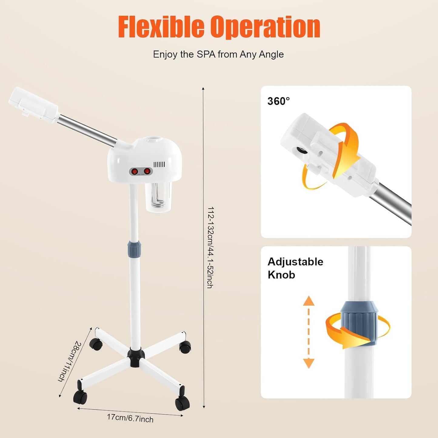 Professional Facial Steamer for Estheticians, Esthetician Facial Deep Cleaning Skin Care Equipment with Foldable Arm, Face Steamers on Wheels for Salon Beauty and Spa Shop