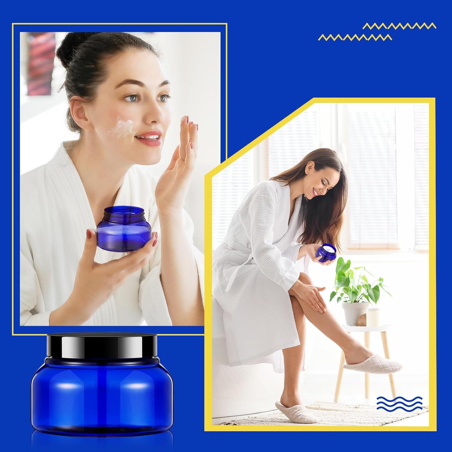 Tessco 24 Pack Plastic Jars with Lids Labels Empty Clear Plastic Jars Round Refillable Cosmetic Containers Body Butter Containers Bulk Sugar Scrub Bottle for Make Up(8 oz,Blue, Black)