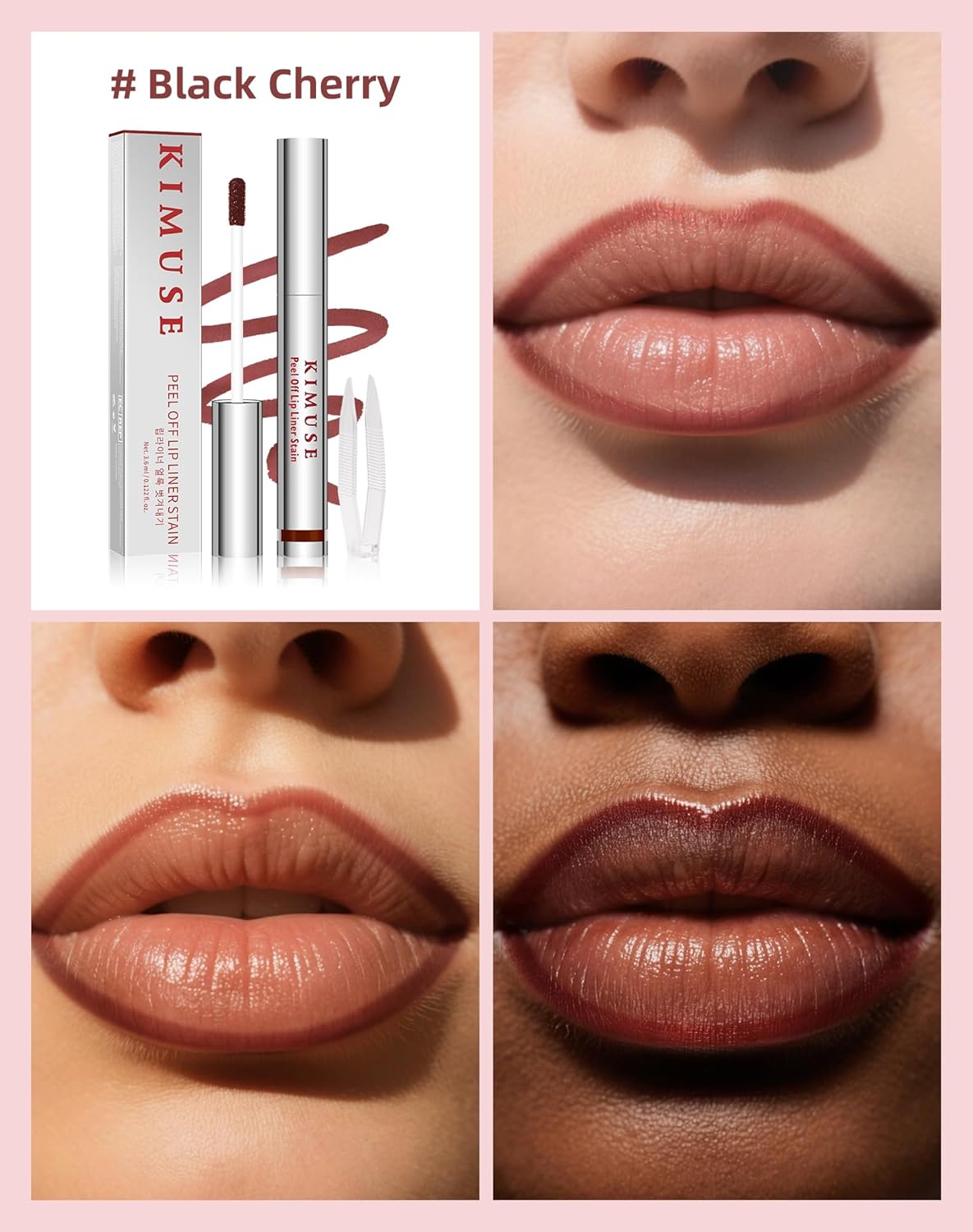 KIMUSE Peel Off Lip Stain, Long Lasting Lip Stain Peel Off with Tweezer, Waterproof Lip Liner Stain, Transfer-Proof, Highly Pigmented Color, Matte Finish