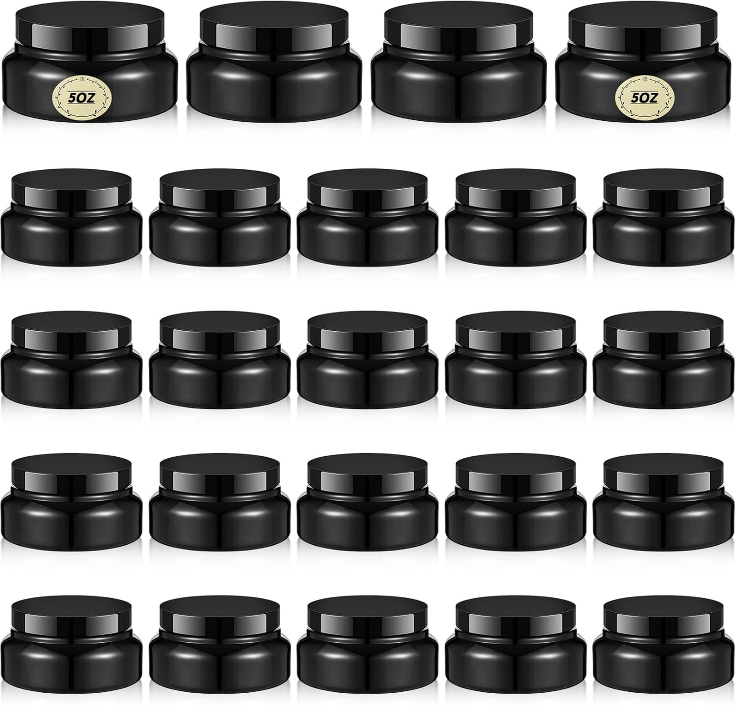 Tessco 24 Pack Plastic Jars with Lids Labels Empty Clear Plastic Jars Round Refillable Cosmetic Containers Body Butter Containers Bulk Sugar Scrub Bottle for Make Up(5 oz,Black)