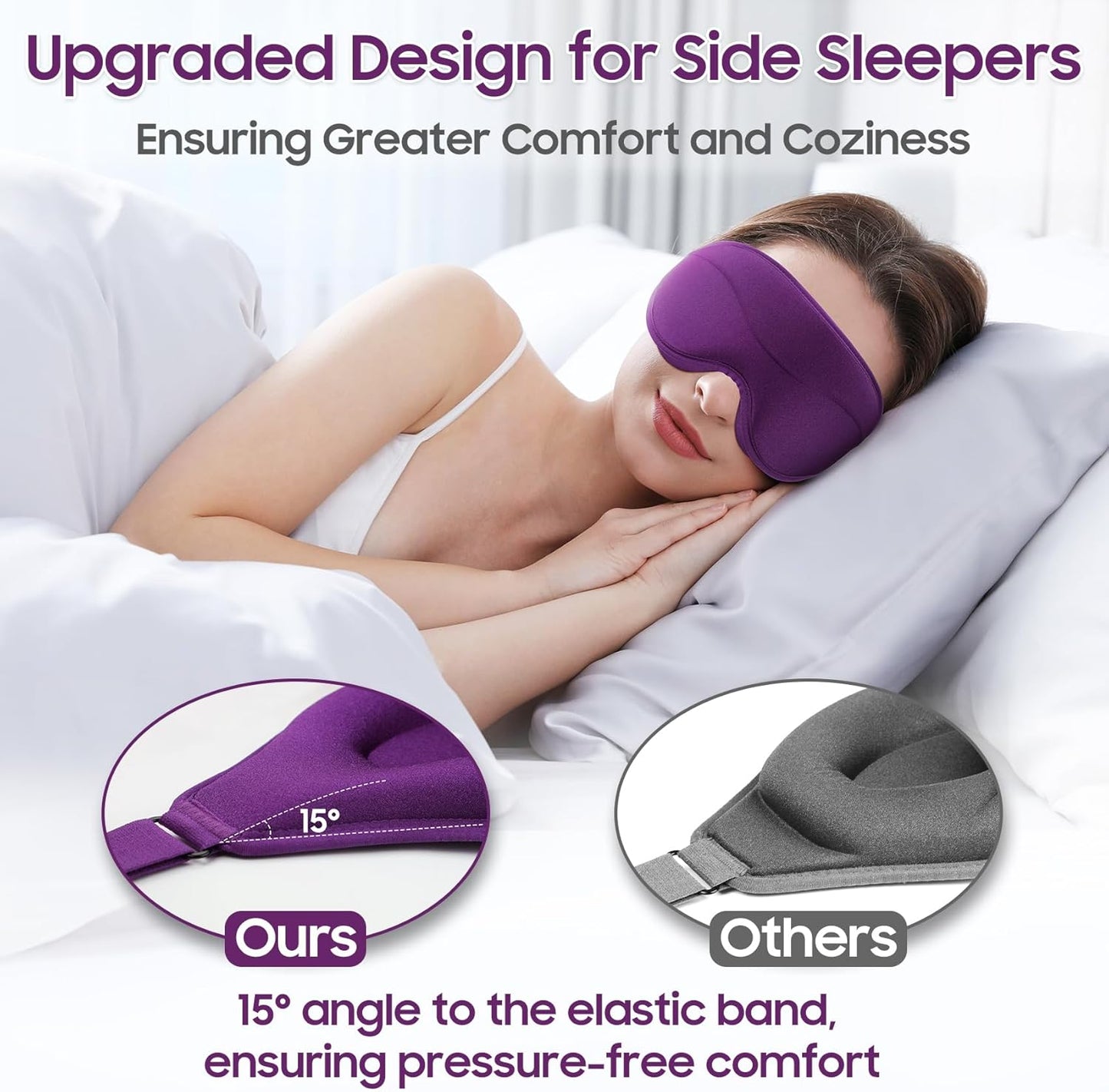 Sleep Mask - Total Blackout 3D Sleeping Mask, Super Lightweight & Silky Soft Eye Mask for Sleeping, Fully Adjustable Fit for Home, Office, Traveling, Meditation, Yoga, Purple