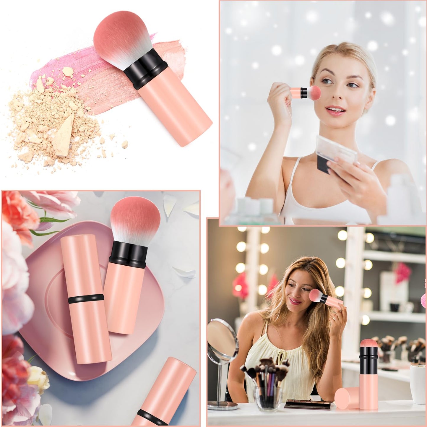 Falliny Retractable Makeup Brush, Travel Kabuki Face Blush Brush, Portable Powder Foundation Sunscreen Brush with Cover for Blush, Bronzer, Buffing, Flawless Powder Cosmetics