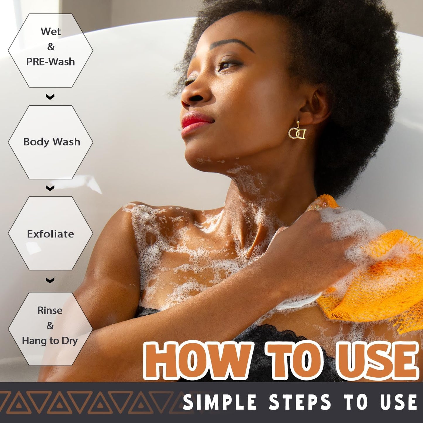 African Net Sponge Authentic - 2 Pieces African Exfoliating Net Bath Sponges for Shower Navy&Yellow - Body Scrubber Exfoliator Loofah Wash Cloth - Afro Back Scrub for Women Bathing Accessories