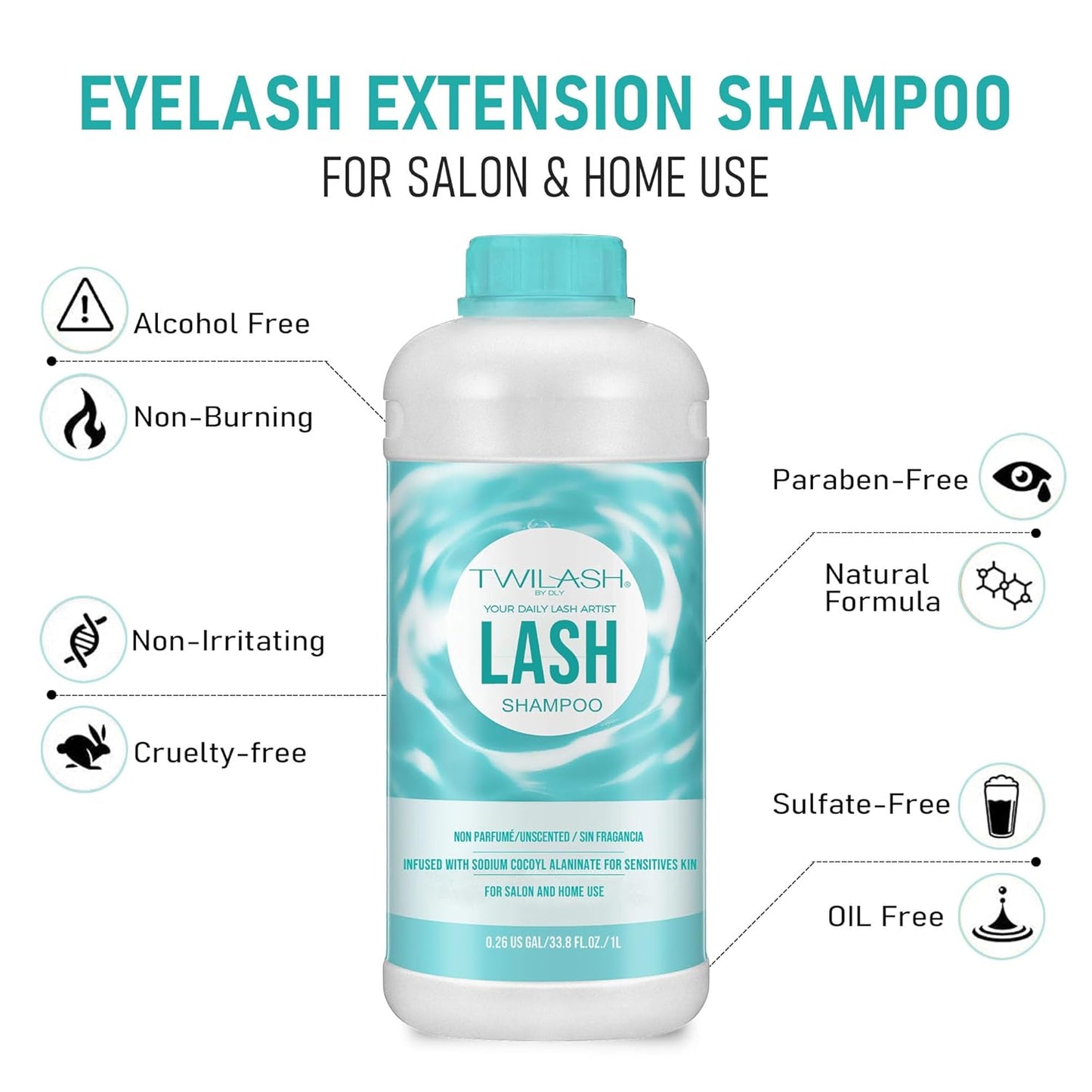 Lash Shampoo Bulk Upgraded Formula, Eyelash Cleanser for Extensions 1 Liter, Safe Makeup Remover, Non-irritating or Burning Formula Eyelid Foaming Cleanser for Professional Salon and Home Use