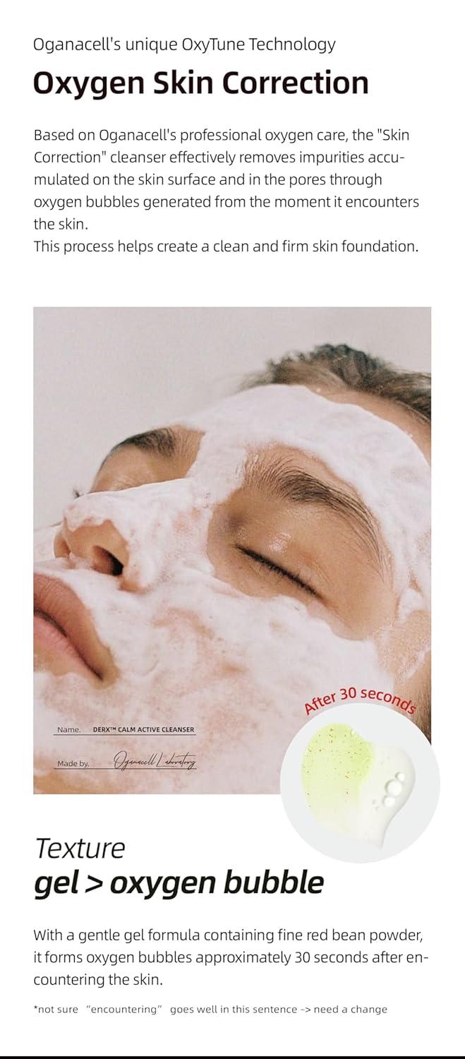 DERX Facial Cleanser for Sensitive & Oily Skin – Calm Cleansing Foam with Plant Tannin, Redness Relief & Oil Control, Oxygen Bubble Technology, Korea Skincare