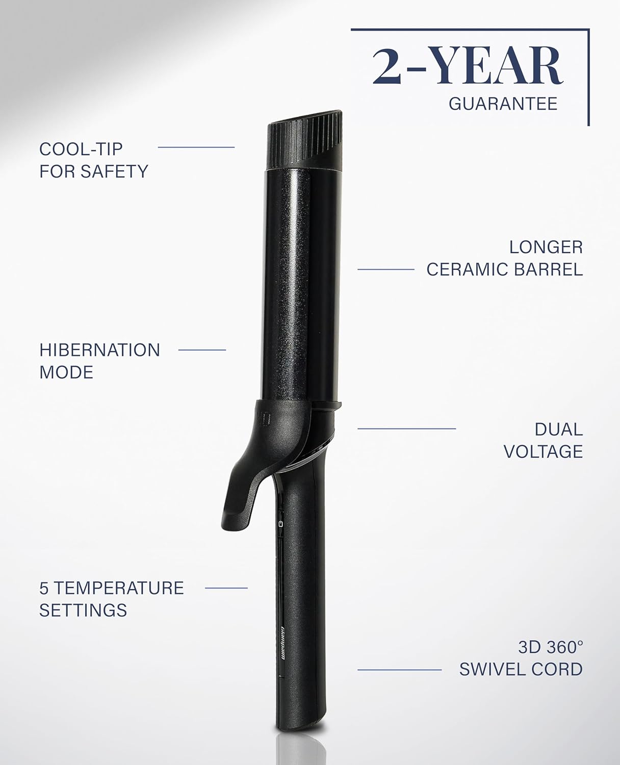 GLAMPALM Curling Iron 1 1/4" - Long Barrel Ceramic Hair Curler for Women, Korea's No.1 Salon Hot Tool, 5 Temps & 30s Heat-up, 3D Swivel Cord & Dual Voltage, Black (GP628)