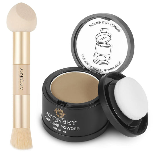 Root Touch Up Sets,Hairline Powder for Women Cover Up- Hairline Concealer for Thin and Thinning Hair, Water & Sweat Resistant,Contain Azonbey Makeup Brush (Med Blonde, Med-Makeup Brush)
