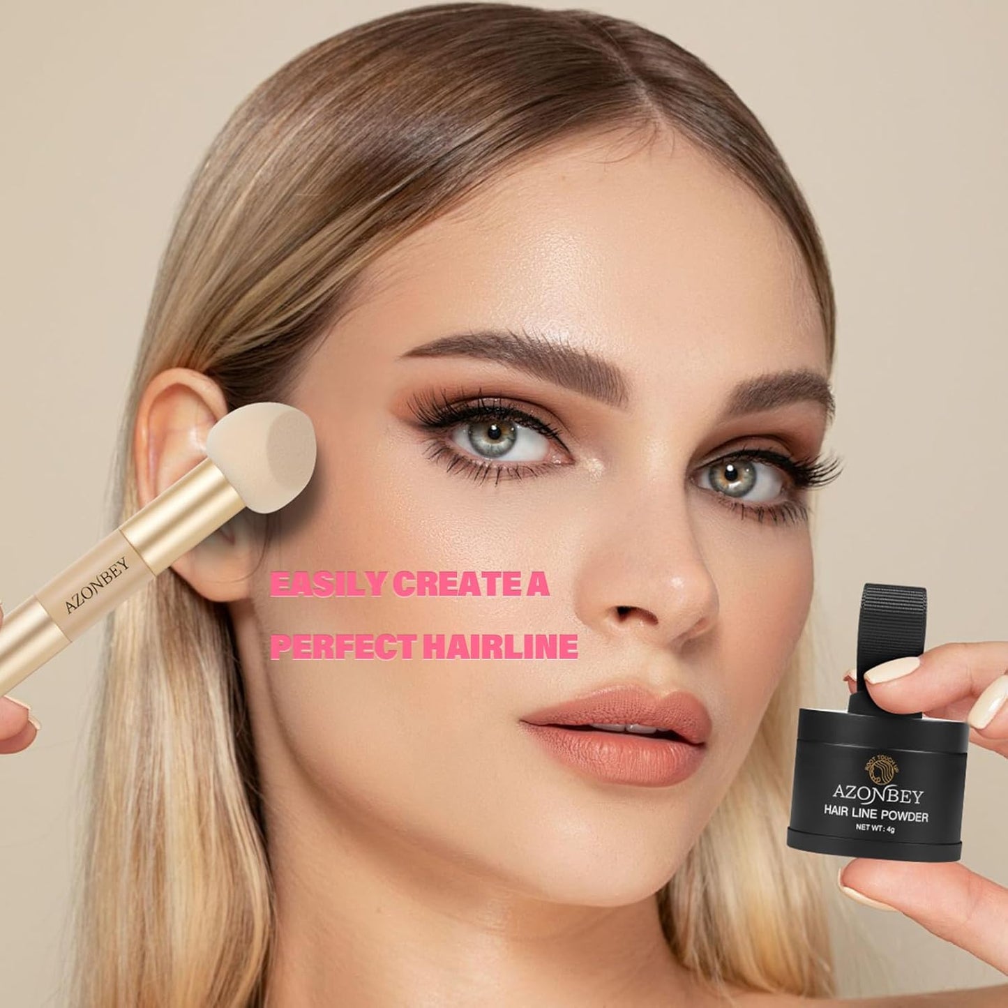 Root Touch Up Sets,Hairline Powder for Women Cover Up- Hairline Concealer for Thin and Thinning Hair, Water & Sweat Resistant,Contain Azonbey Makeup Brush (Dark Blonde, Med-Makeup Brush)