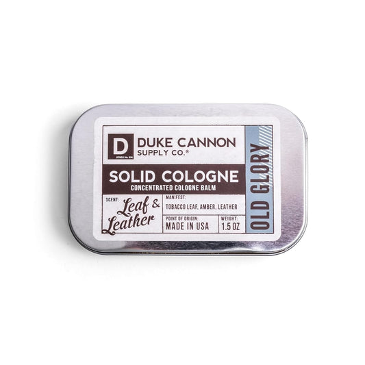 Duke Cannon Solid Cologne - Old Glory Premium Concentrated Cologne Balm, Fresh Tobacco, Amber, and Leather Scent, 1.5 oz. Travel Tin