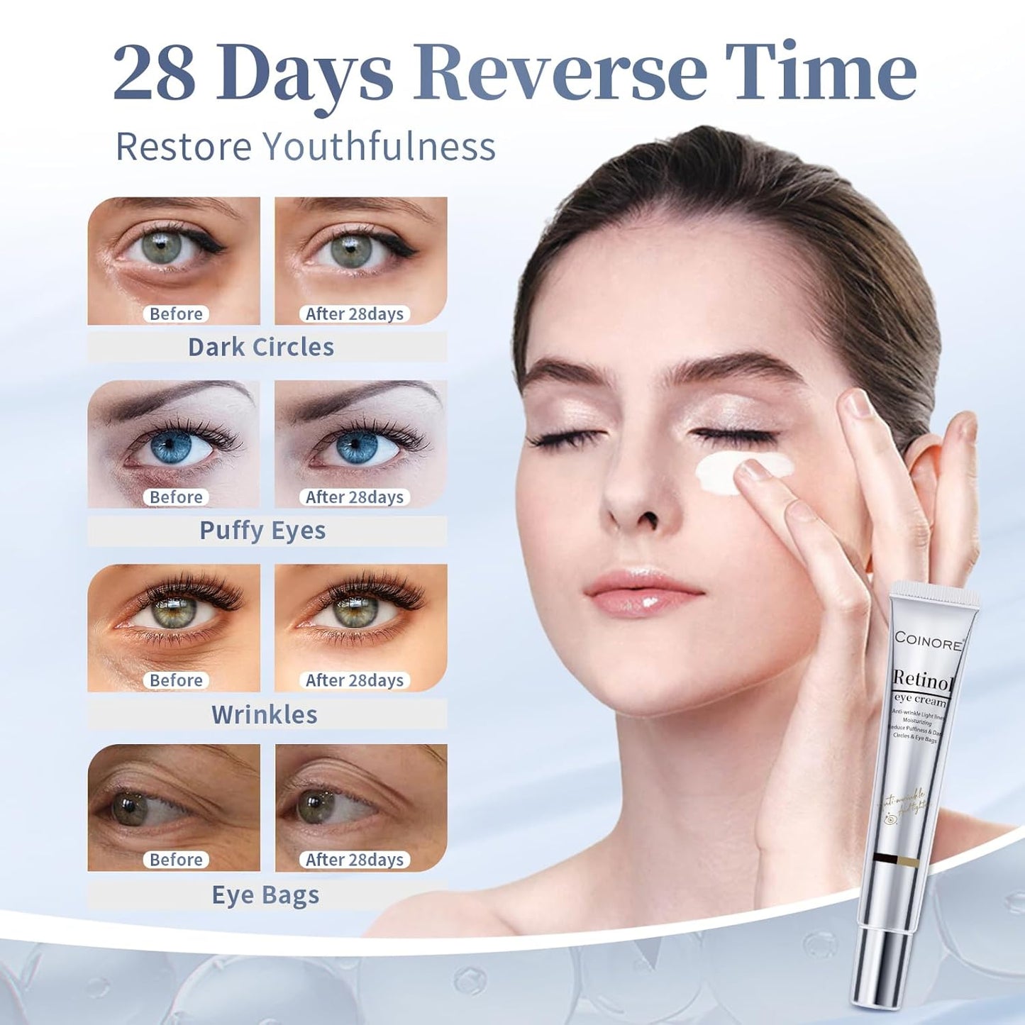 Retinol Under Eye Cream - Cream for Men & Women, Dark Circles, Puffiness & Wrinkles, Anti-Aging Eye Cream for Fine Lines, 0.7 Fl Oz