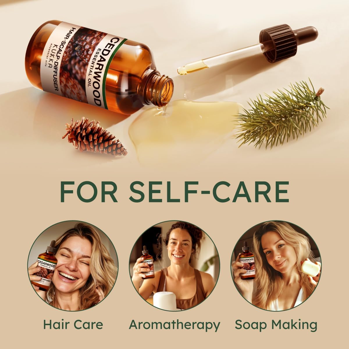 Kukka Cedarwood Essential Oil for Hair Skin & Diffuser - 4 Fl Oz - Cedarwood Oil for Hair Aromatherapy, DIY Soap Making Scents