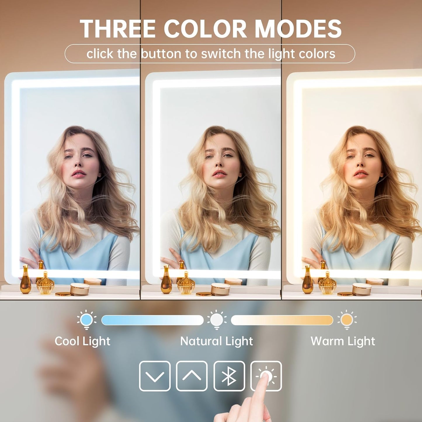 Hasipu Vanity Mirror with Lights and Bluetooth Speaker, 50.2" x 33.9" LED Makeup Mirror, Lighted Makeup Mirror with Dimmable 3 Modes, Touch Screen Control Vanity Mirror Round White