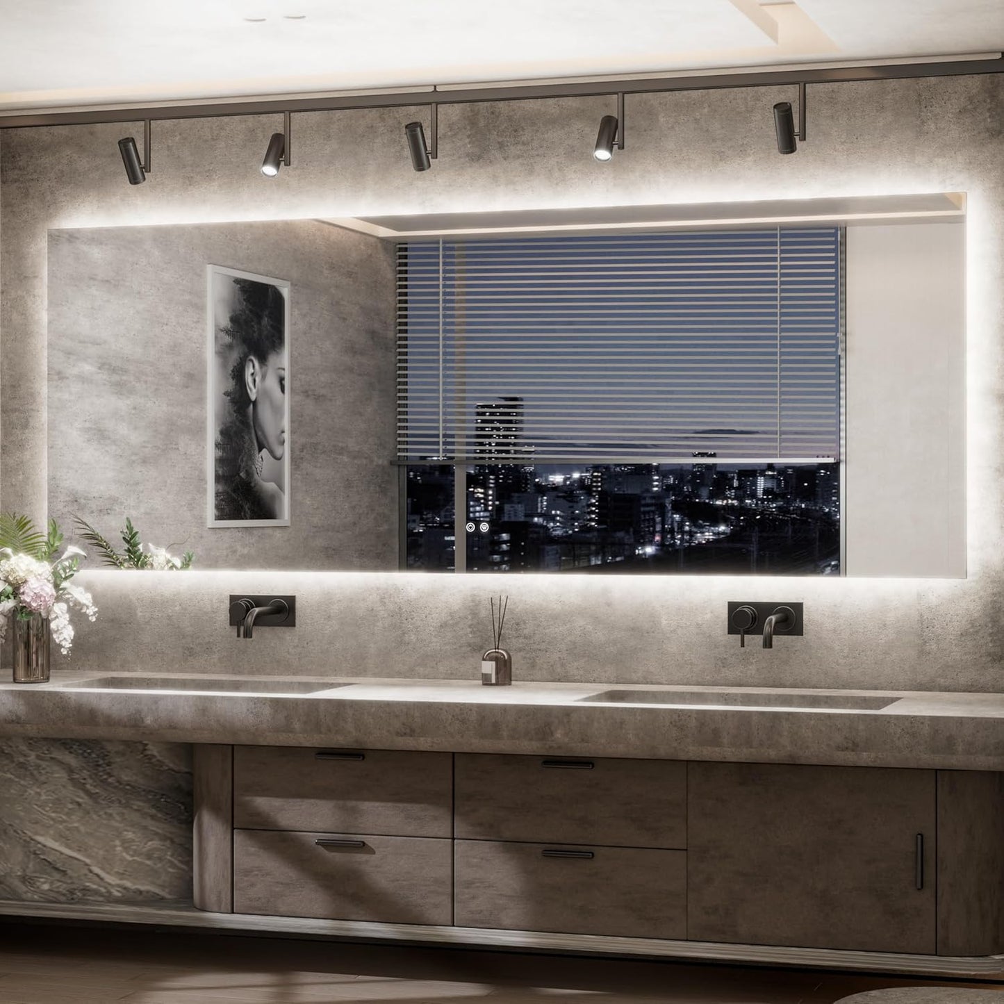 TETOTE 94 x 36 Inch LED Backlit Bathroom Mirror with Lights,Anti-Fog Lighted Mirror,Dimmable,Vanity Mirror,Wall Mounted