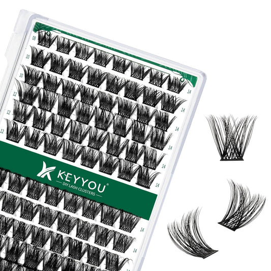 Lash Clusters 96pcs Individual Lashes Y01 C Curl 14mm Eyelash Clusters KEYYOU Volume Wispy Lash Extension Soft&Comfortable Easy DIY at Home(Y01,C-14mm)