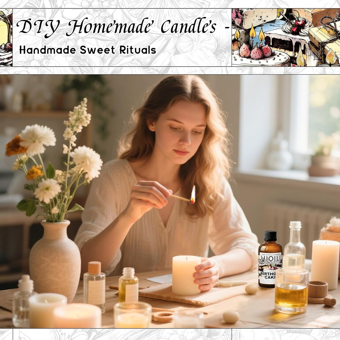 HIQILI Birthday Cake Fragrance Oil for Diffusers, Candle & Soap Making, Add to Aromatic Air Freshener Spray, Premium Grade - 1Fl Oz