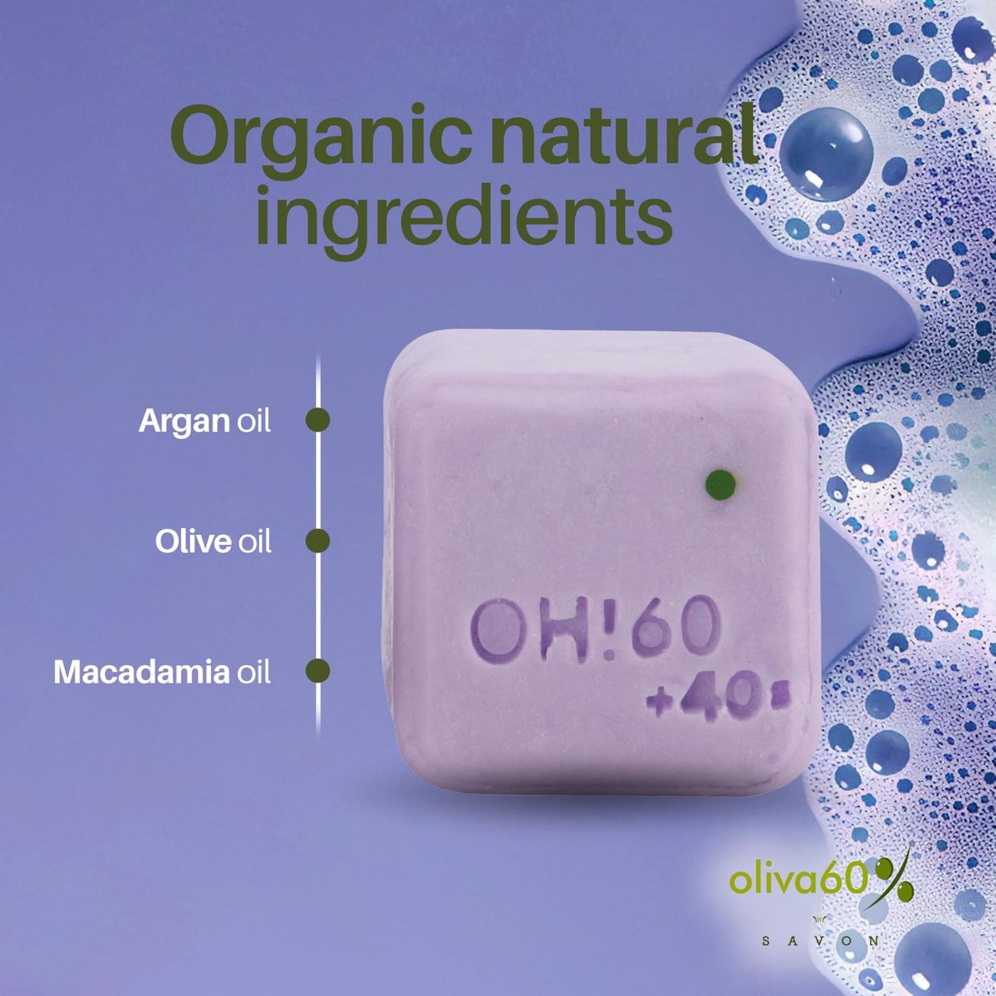 Shampoo Bar Sage Lavender | Hair Care - Made with Olive, Argan & Macadamia Oil | Sulfate & Paraben Free | Natural Hair Care | 3.5 oz | Hydrating & Strengthening | OLIVA 60