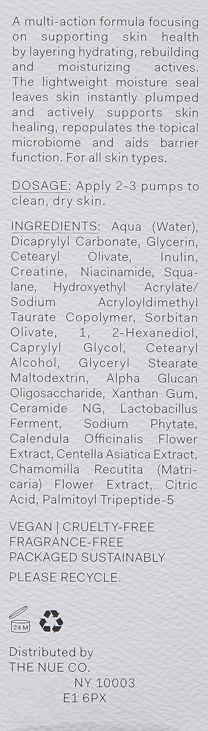 The Nue Co. BARRIER CULTURE MOISTURIZER, Hydrates Skin, pre- and probiotic with Ceramides, Peptides, Niacinamide and Squalane, For All Skin Types, Vegan, Gluten Free, 1.69 fl oz