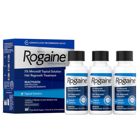 Men’s Rogaine Extra Strength 5% Minoxidil, Topical Solution for Thinning & Hair Loss, Clinically Proven FDA Approved Minoxidil for Men Treatment, Regrow Fuller Hair, 3 Month Supply, 3 Bottles